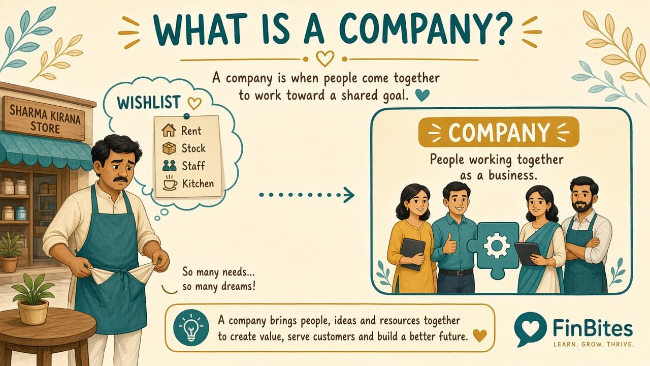 Illustration explaining a company as people working together as a business